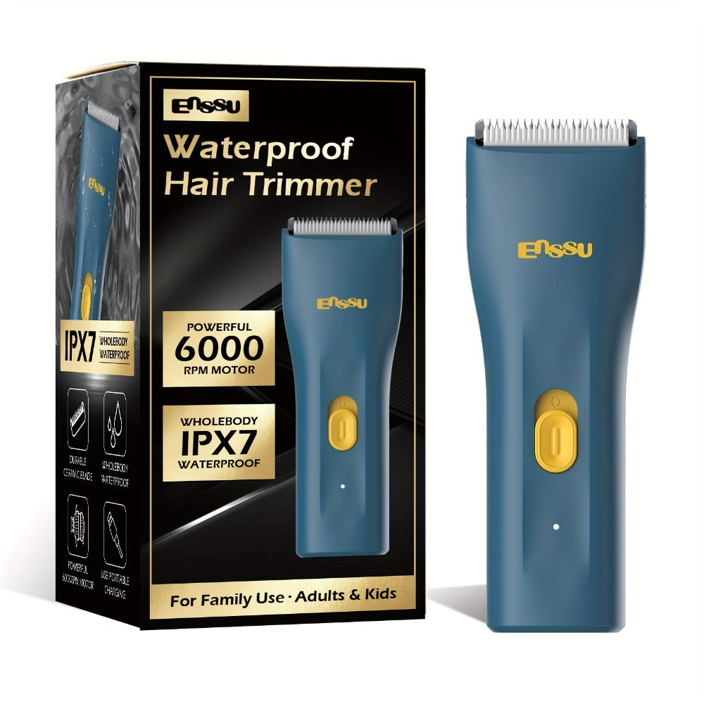 Manscaping Trimmer for Men IPX7 Waterproof Ceramic Blade Electric Groin & Pubic Body Hair Shaver – LCD Battery Display Replaceable Head Safe Grooming Tool, Black Blue White - product image 7