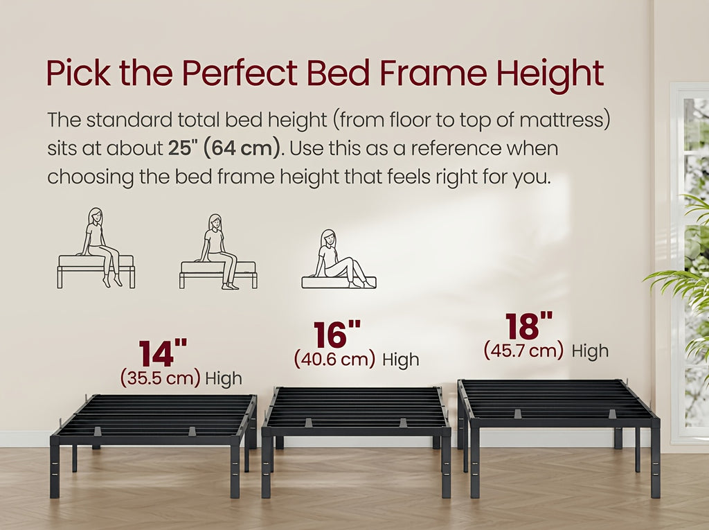 Heavy Duty Metal Platform Bed Frame with Under-Bed Storage, No Box Spring Needed, 14/16/18 Inch Height, Twin/Full/Queen/King Size - product image 25