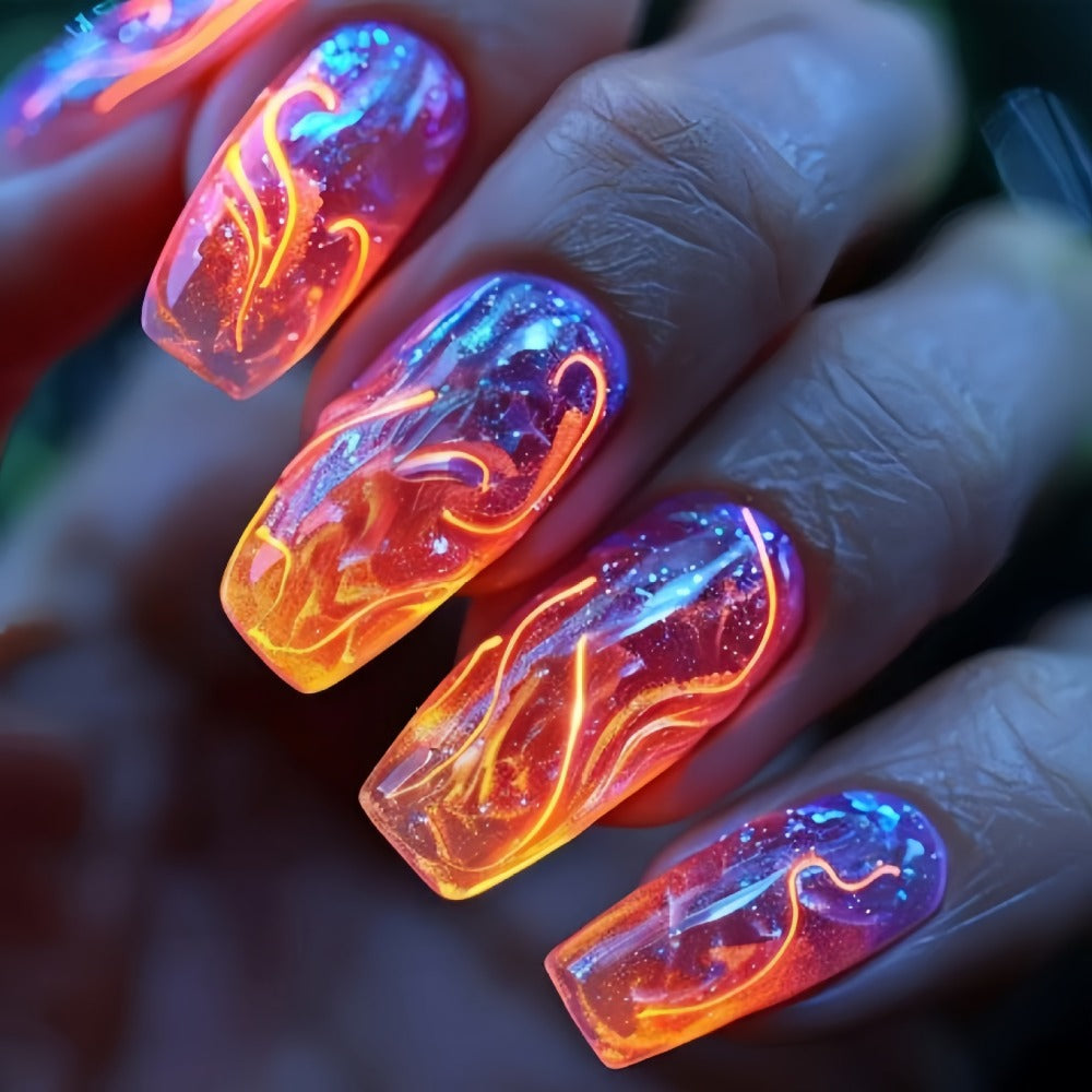 Green Glitter Press On Nails 216 Pieces 9 Packs – Medium Ballet Coffin False Nails with Lightning Bolt & Striped Bold Designs | Glossy Full Cover Removable Fake Nails for Women Gir - product image 10