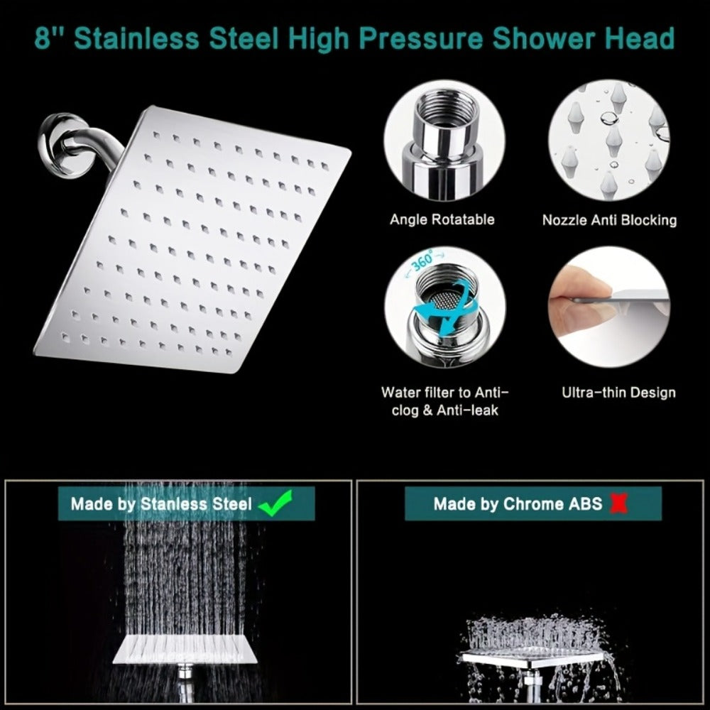 Rainfall Handheld Shower Combo 9-Setting – High Pressure 11" Extension Arm Leak-Proof Wall Mount 8 10 12 Inch Chrome Black - product image 5