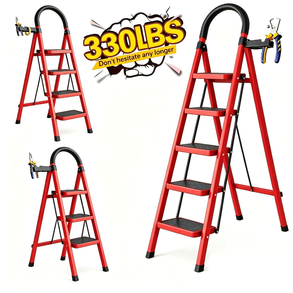 Folding Step Ladder with Anti-Slip Pedals & Handrail – 2/3/4/5 Step Stool for Adults, Sturdy Steel, Lightweight Portable, Non-Slip Feet, Rust-Resistant, Foldable for Home Kitchen O - product image 2