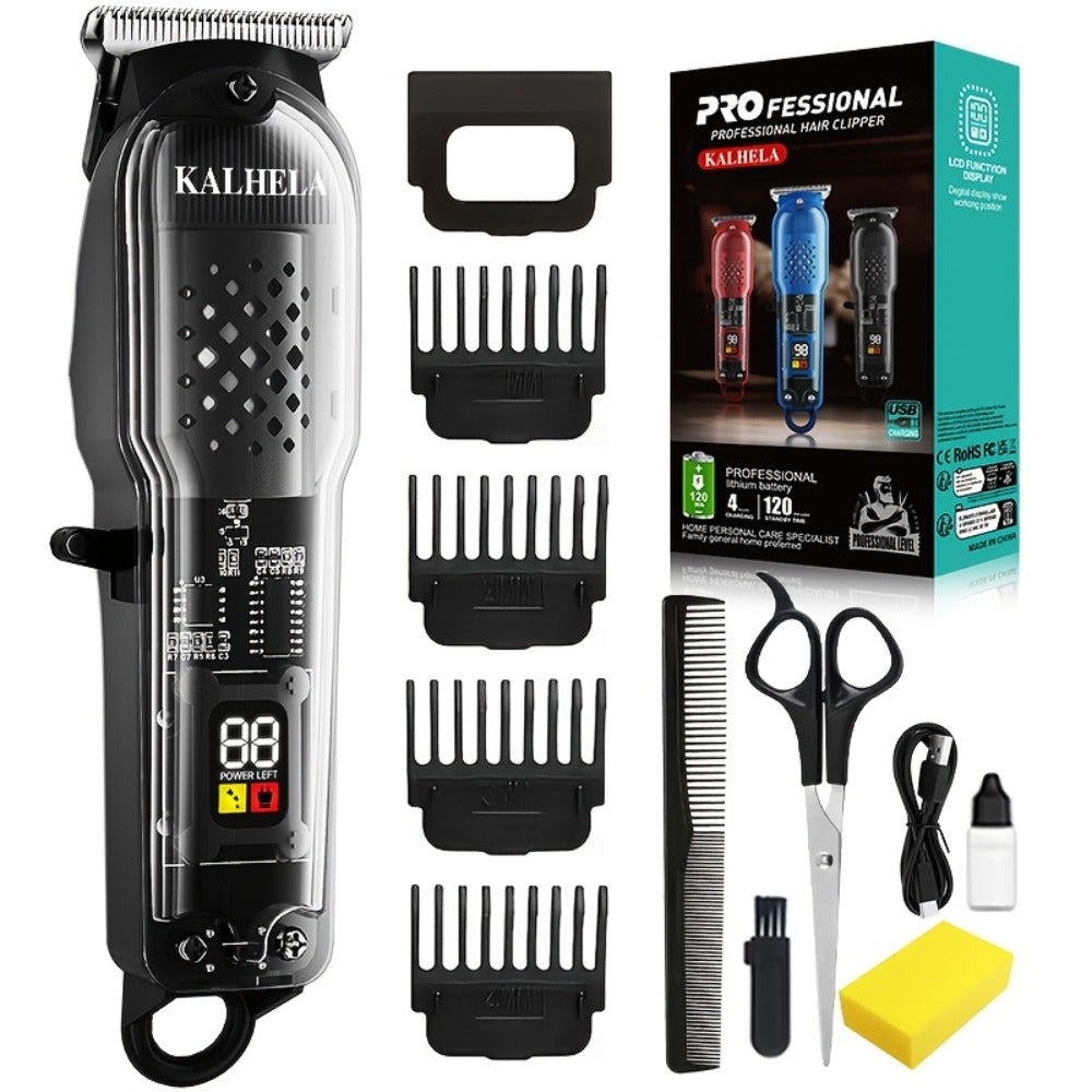 Retro Transparent Hair Clippers for Men – Electric Trimmer with LCD Display, USB Rechargeable Beard Clipper for Pompadour Fade Styles, Cordless Home Barber Tool, Red Black Blue - product image 5