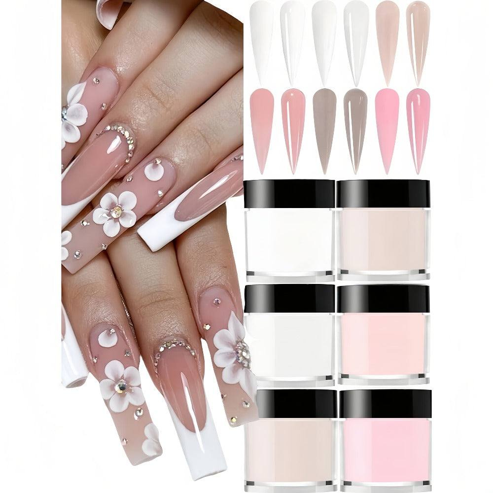 Acrylic Nail Powder Set 6 Colors - Nude Pink White Polymer Powder for 3D Nail Sculptures French Extensions Carving Crystal Professional Nail Art Kit - product image 2