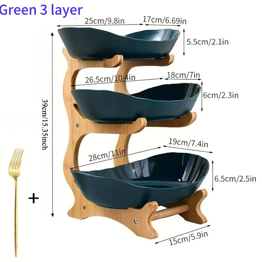 A Creative Two-Layer/Three-Layer Kitchen Fruit Basket, Large-Capacity Layered Fruit Basket, European-Style Dried Fruit Plate, Bamboo and Wood Frame, Household - product image 16