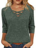 Casual Pullover with 3/4 Sleeves for Women, Featuring a Light and Loose Fit, and a Cross V-Neck Design - product image 8
