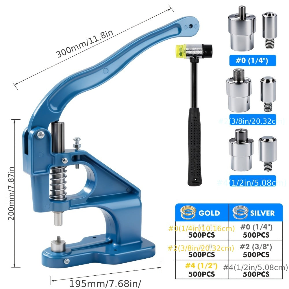 Grommet Machine Kit Heavy Duty Eyelet Punch Tool Set – 3 Setting Dies 3 Punching Dies 6mm 10mm 12mm Hand Press with 3000 Silver & Gold Grommets for Fabric Leather Canvas Tarp Craft - product image 4