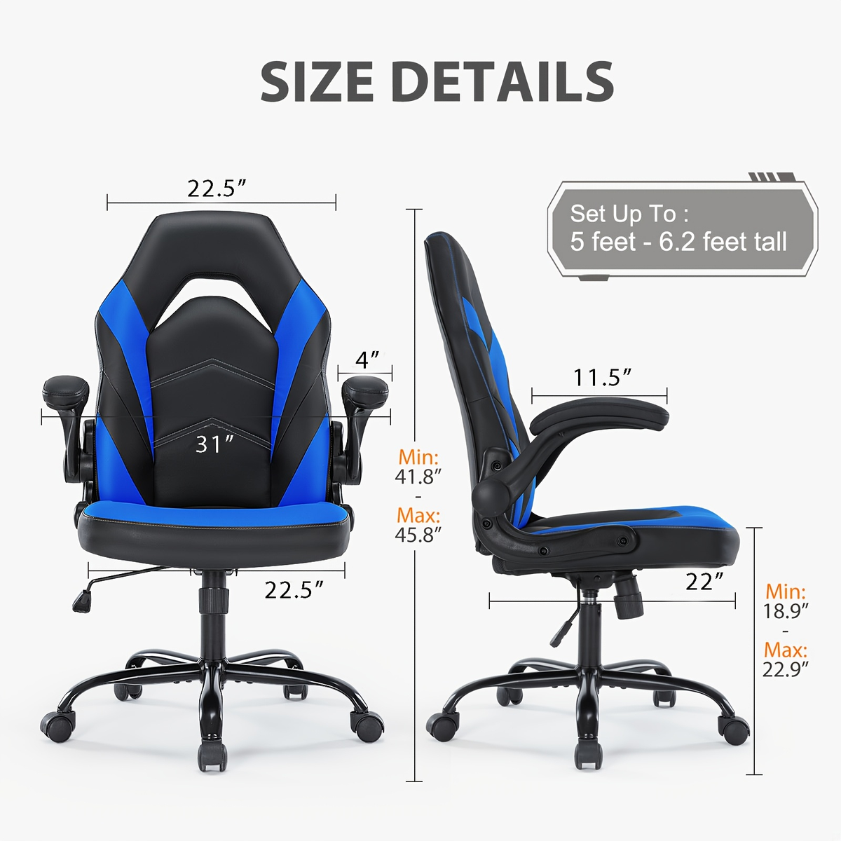 Esports Racing Style Computer Office Chair with Footrest for Home Office Desk Work Study – Ergonomic Gaming Chair with Rotating Armrest Lumbar Support & Headrest