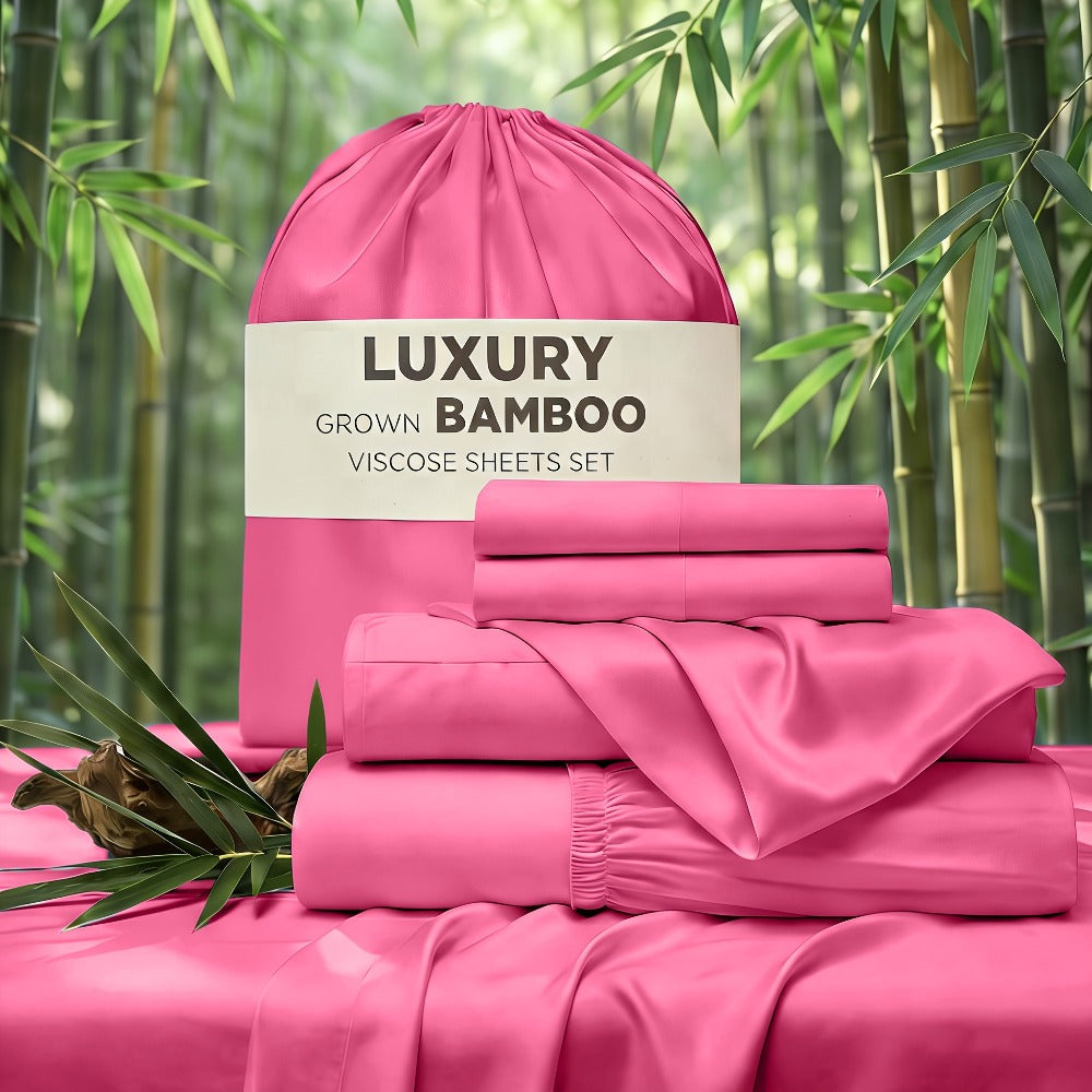 Cooling Bed Sheet Set 4 Piece Bamboo Rayon Deep Pocket Twin Full Queen King Extra Soft Wrinkle Fade Stain Resistant Hotel Luxury Pillowcase Bedroom Decor - product image