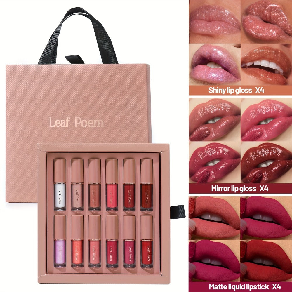 12-Piece Velvet Matte Lipstick Set Mirror Finish Long-Lasting Waterproof High Pigment — Smooth Paste Multi-Shade Lip Makeup Transfer-Resistant All-Day Wear Holiday Gift Set Women - product image