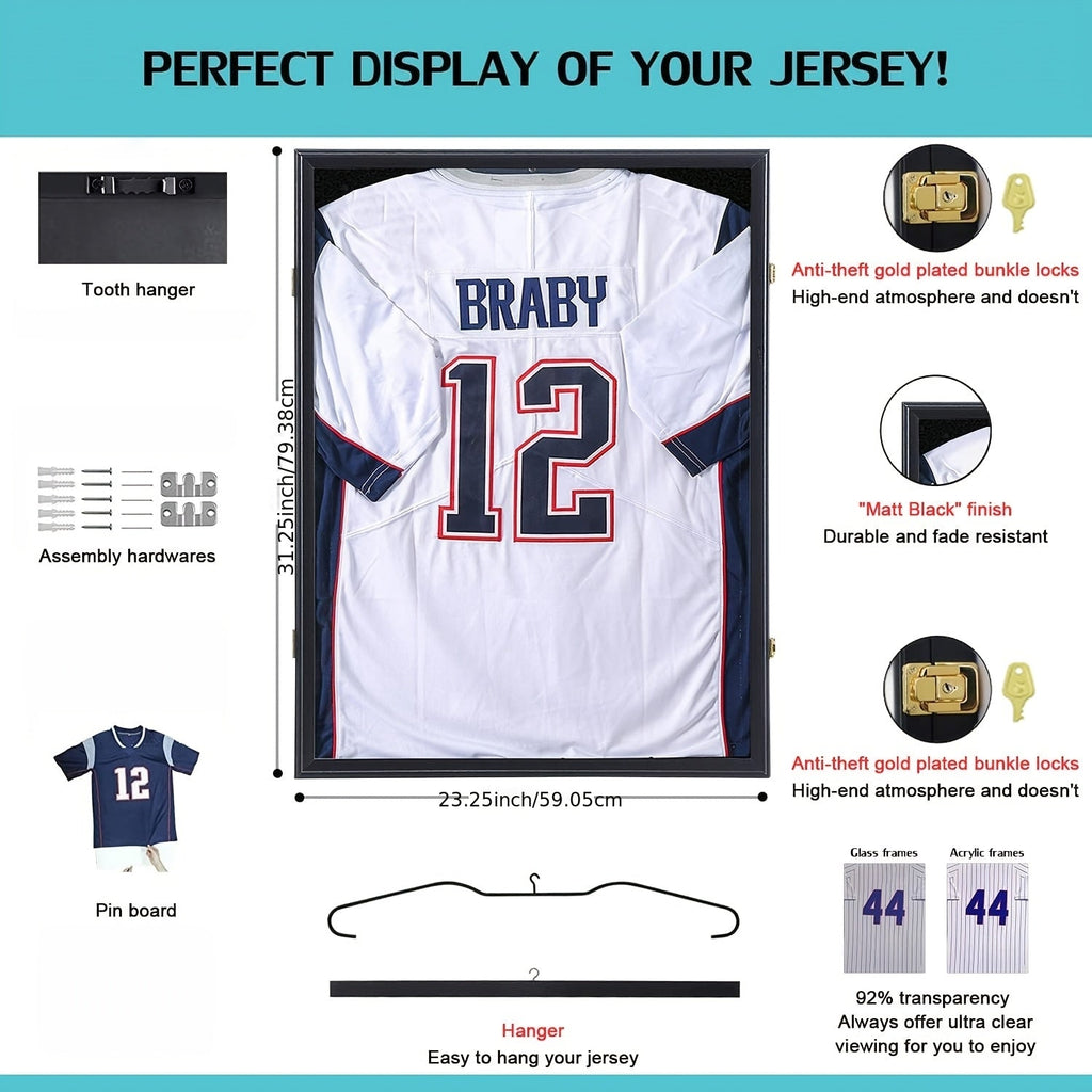 Jersey Display Case Shadow Box – Lockable UV Protection Frame for Baseball Basketball Football Soccer Hockey Sport Shirt, Matte Black - product image 3