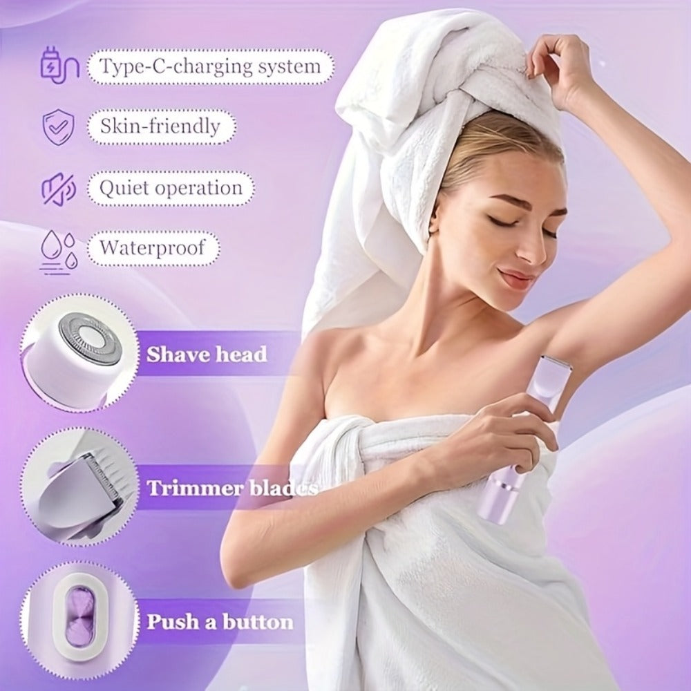 Electric Bikini Razor 2-in-1 Women USB Rechargeable Dry Wet Face Shaver - Painless Hair Removal Bikini Line Underarms Legs Arms Face Portable Cordless Lady Shaver Pink Purple Blue - product image 9