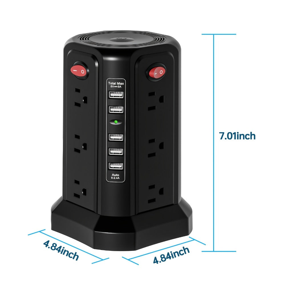 Surge Protector Power Strip Tower with 12 AC Outlets 5 USB Ports 8.8FT Extension Cord Night Light 4 Individual Switches Overload Protection for Home Office Desk Dorm Room - product image 4