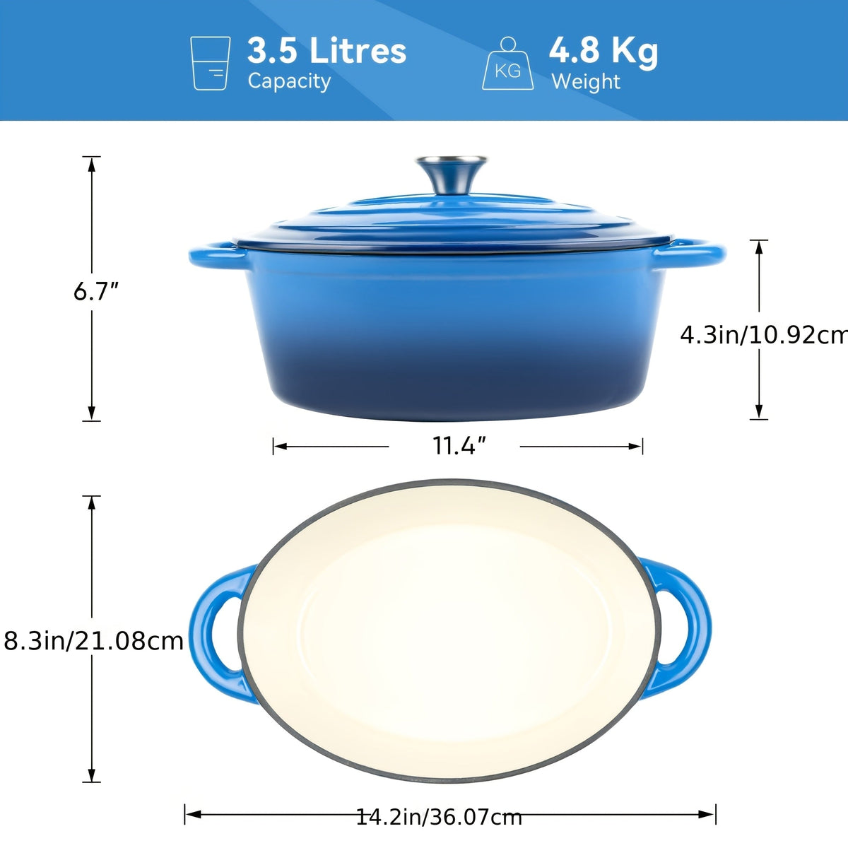Enameled Cast Iron Dutch Oven with Lid & Dual Handles | Non-Stick Enamel Coating, Lightweight & Portable, Multifunctional for Bread Baking Daily Cooking Home & Outdoor Use, Available in 5 Colors
