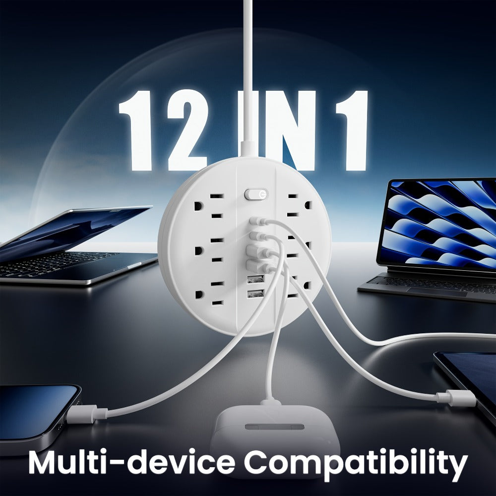 Surge Protector Power Strip 12-in-1 with 6 AC Outlets 4 USB-A 2 USB-C Flat Plug Wall Mount Overload Protection Desk Charging Station for Home Office Travel - product image 6