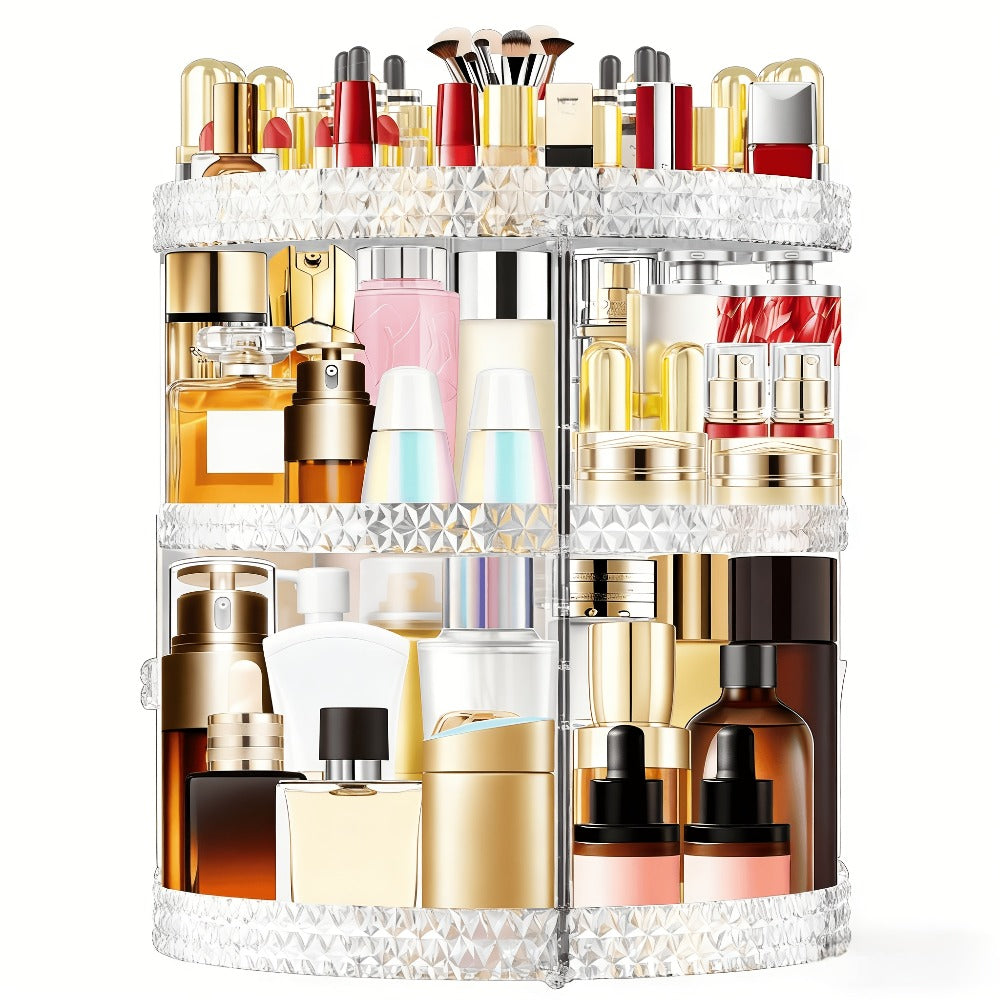 Rotating 360 Makeup Organizer Spinning Cosmetic Storage Display Rack 7 Adjustable Layers Large Capacity Skincare Holder for Vanity Countertop Bathroom Dresser White Blue Gray - product image