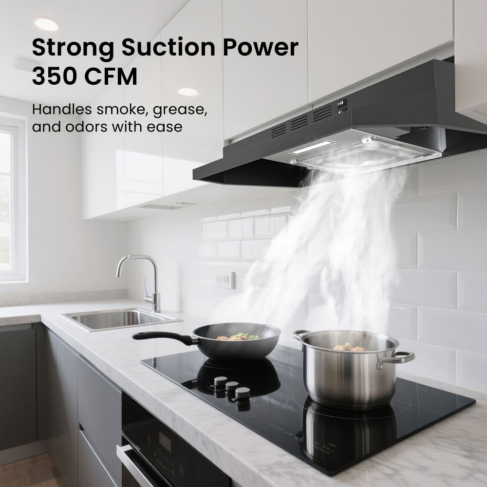 Range Hood 30 Inch Under Cabinet 350 CFM Ducted Ductless Convertible Kitchen Vent Hood with LED Light 2-Speed Exhaust Fan Stainless Steel Black White - product image 4