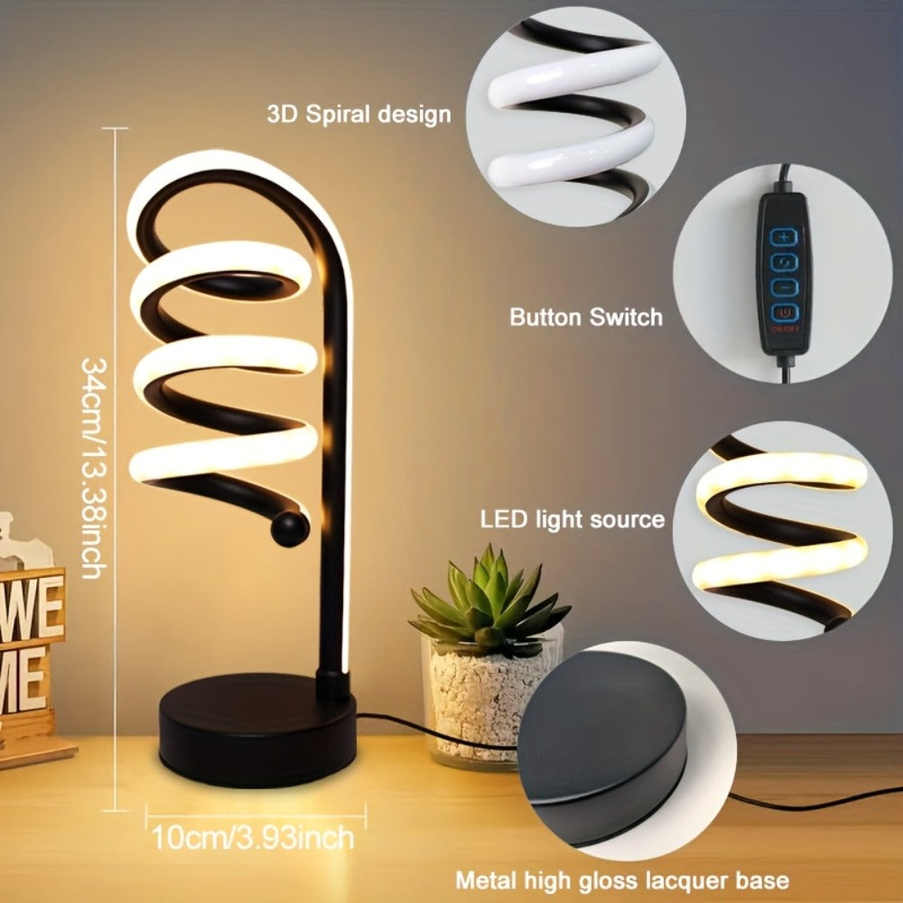 Dimmable Spiral Table Lamp with Touch Control & USB-C Charging Port, 3-Way Brightness Bedside Nightstand Lamp, Modern Minimalist LED Desk Lamp for Bedroom Living Room, Black & Whit - product image 18