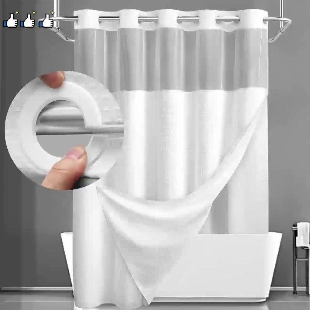 Hookless Shower Curtain with Snap Liner 74x71 Inch - Waffle Texture Double Layer with See-Through Window Waterproof Washable Hotel Quality Bathroom Curtain Set | Grey White Matcha  - product image 15