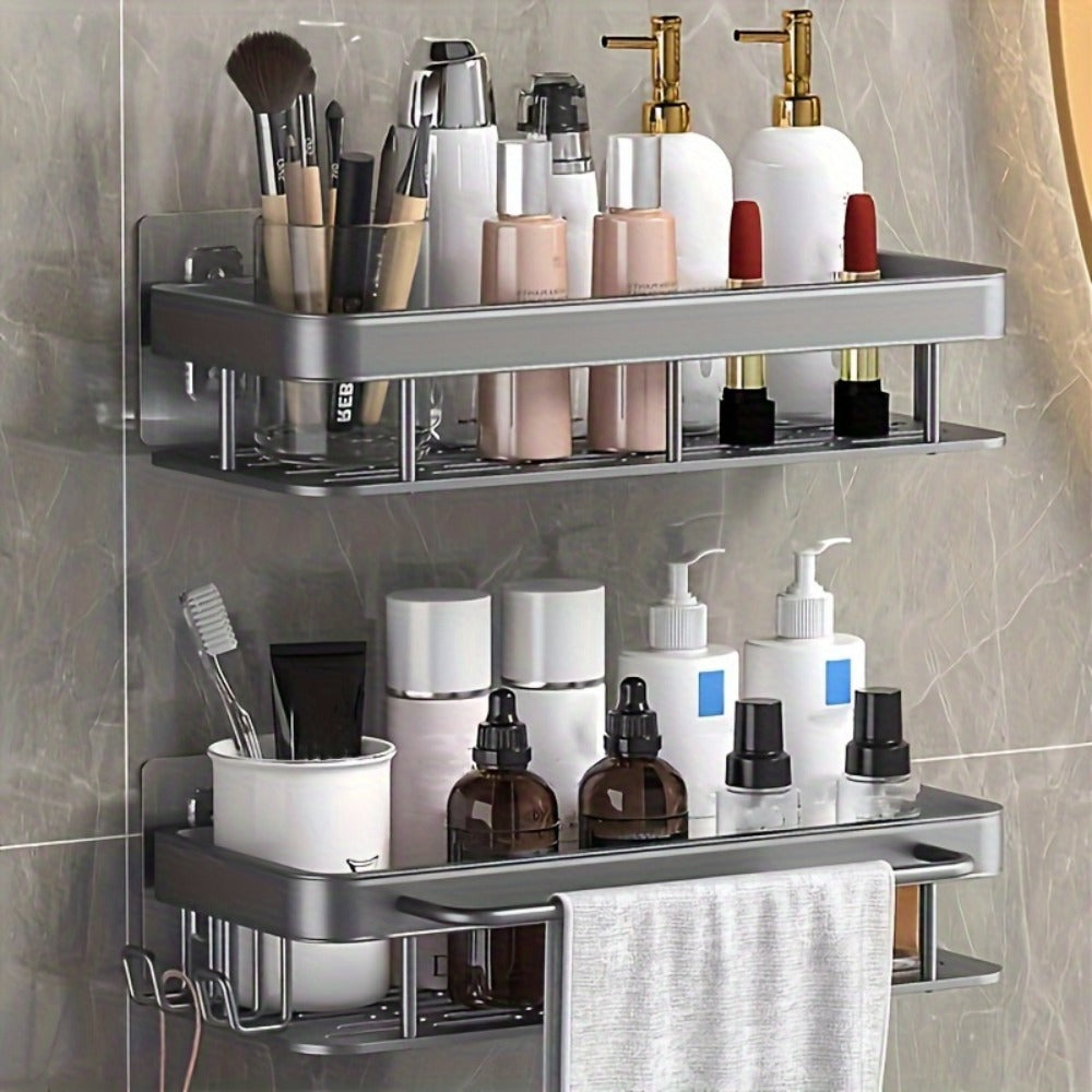Shower Caddy Basket 2 Pack 2-Tier Wall Mount - Rust Resistant Bathroom Shelf Organizer for Shampoo Soap Towel No Drilling Adhesive Shower Rack | Dark Grey Black | Bathroom Kitchen  - product image 4
