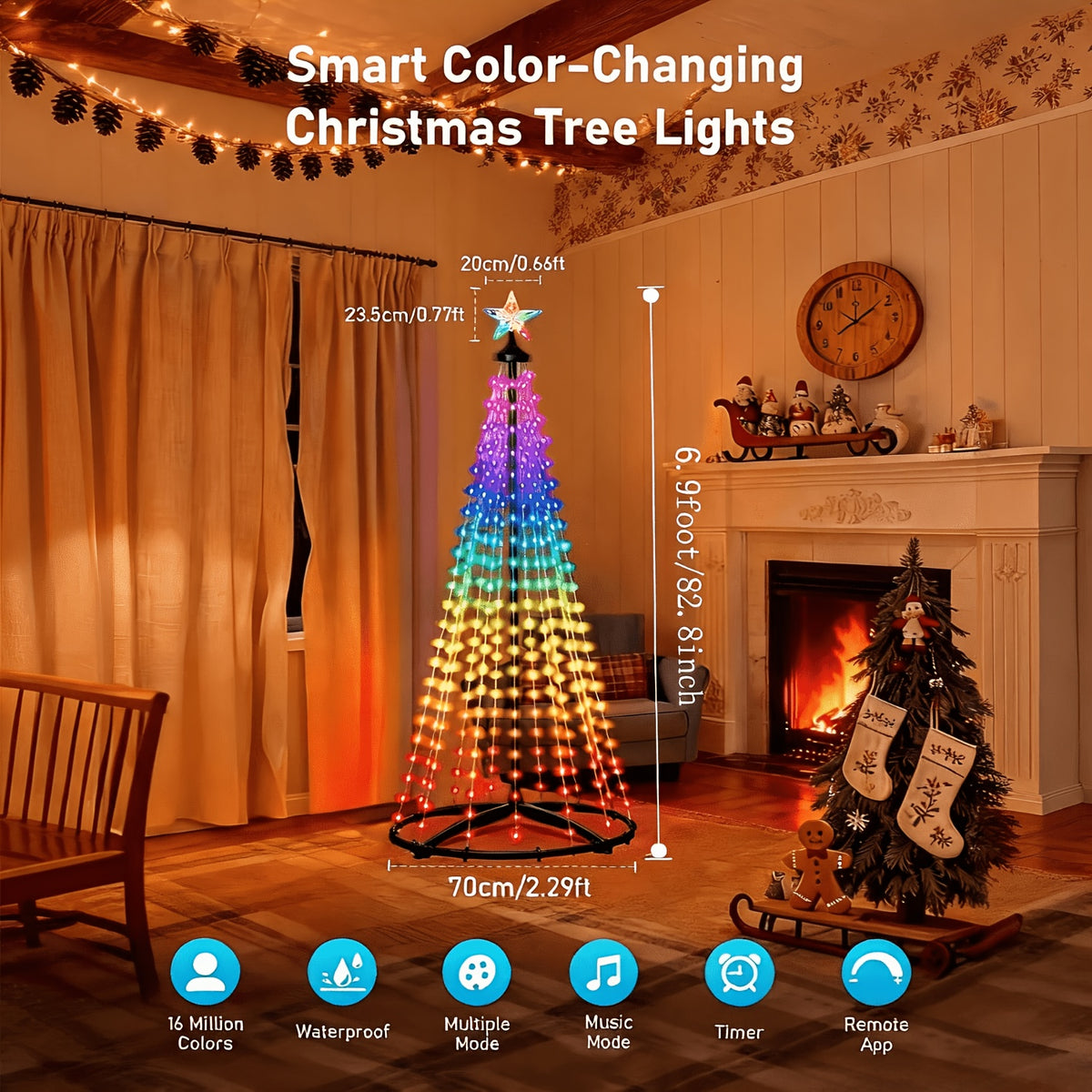6.9FT Christmas Cone Tree, Outdoor RGB LED Lights | Multicolor, App and Remote, IP44 Waterproof, Music-Synced - product image 3