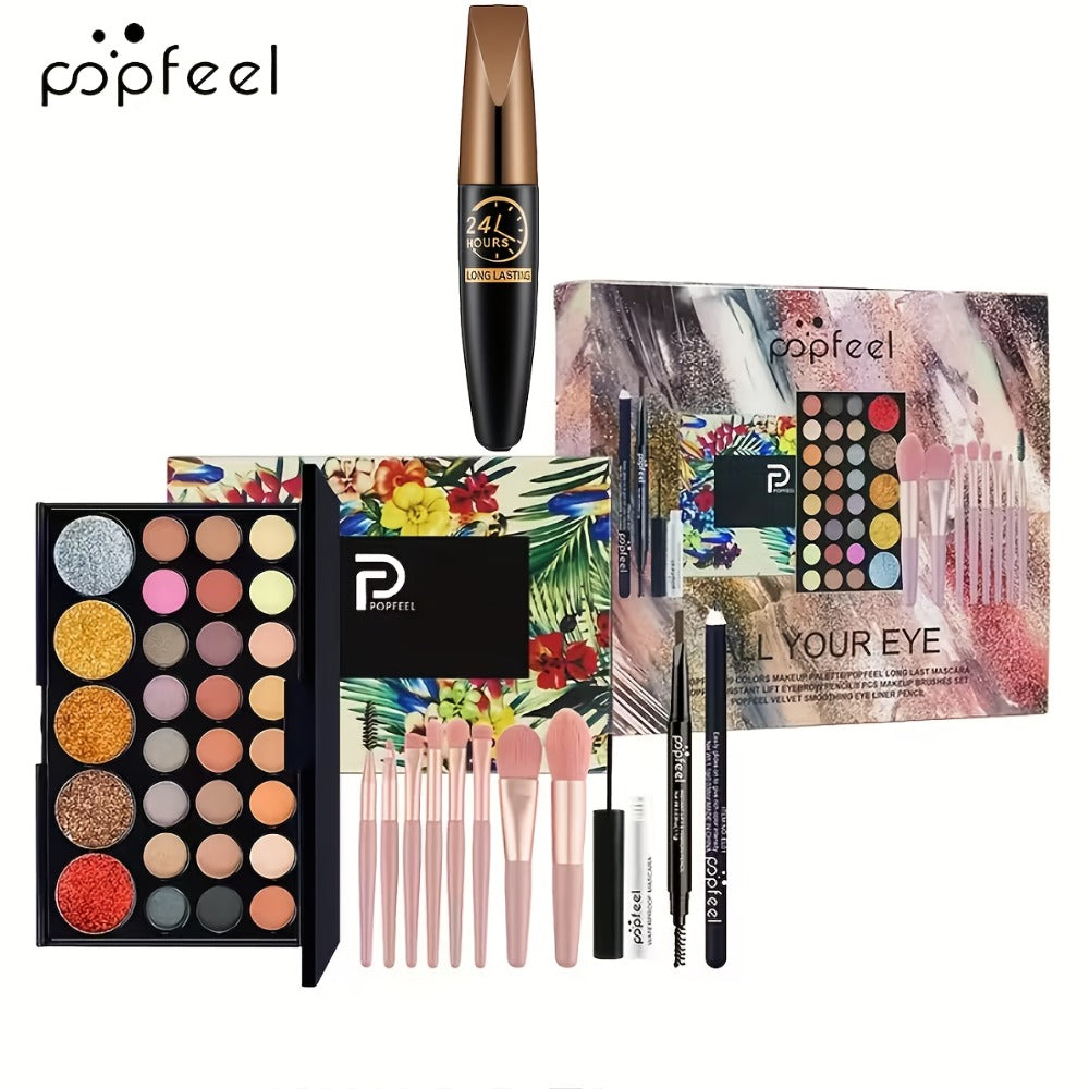 Makeup Kit Full Face All in One Eyeshadow Palette Blush Powder Foundation Mascara Brush Set Berry Neutral Shades for Women Beginners Daily Travel Party Gift - product image 7