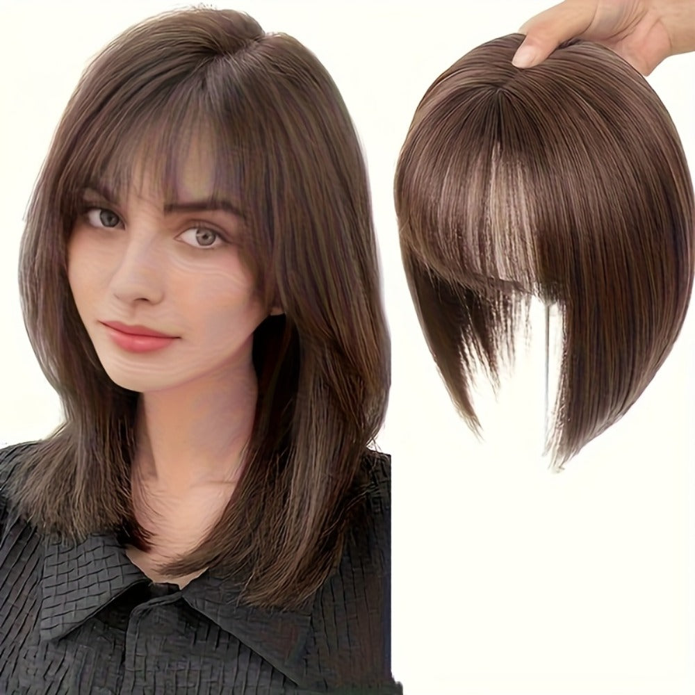 Hair Topper with Bangs for Women Thinning Hair Crown Coverage 10 Inch Lightweight Clip In Top Wig Volume Boost Black Dark Brown Light Brown Natural Blend - product image 6