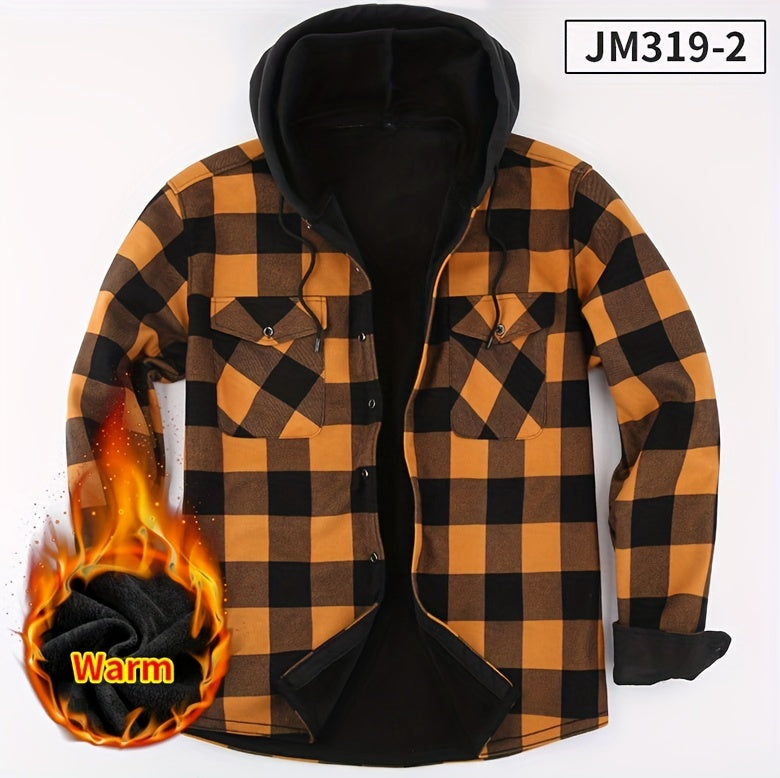 Men's Plaid Hoodie - Casual Long Sleeve Polyester 100% with Button Detail, Regular Fit, Slight Stretch, Woven Placket - Autumn and Winter Warm Leisure Sports - product image 13