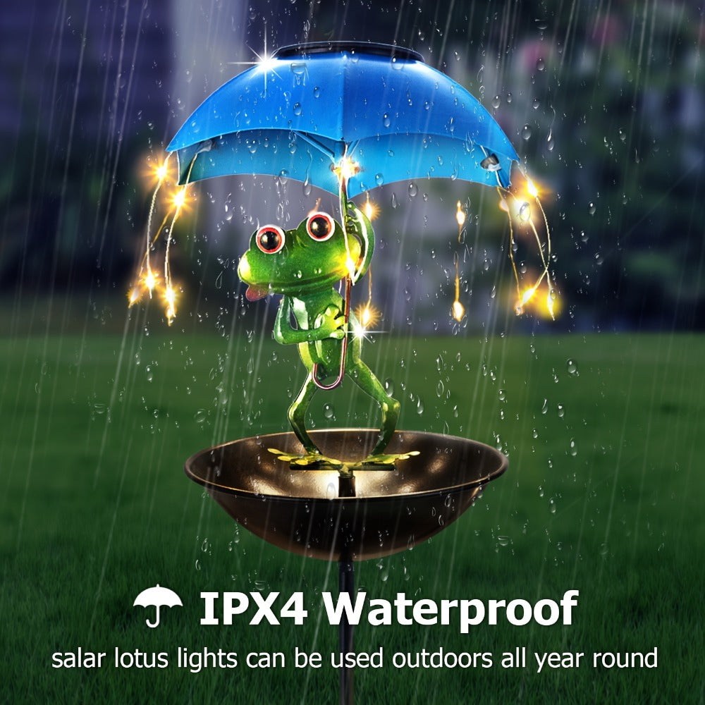 Solar Garden Decor Frog with Umbrella LED Light – Iron Frog Outdoor Statue with Solar Powered LED | Bird Feeder Garden Ornament for Patio, Lawn, Pathway & Deck | Unique Valentine G - product image 5