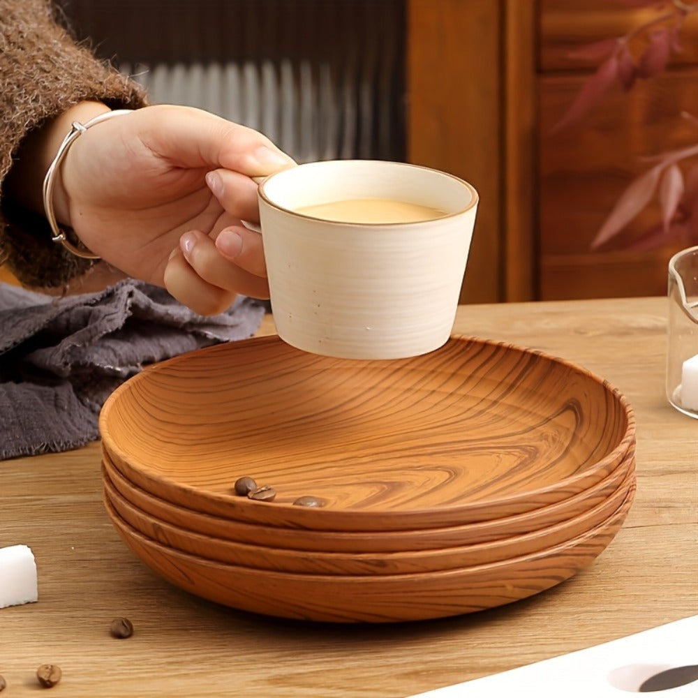 Wood Grain Plastic Dinner Plates Set of 10 - 7.8 Inch Salad Serving Plates for Kitchen Dining Table - product image 12