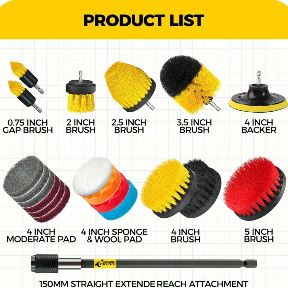 Drill Brush Attachment Set 20 Pack Power Scrubber Brushes Scrub Pads Sponge Buffing Pads with Extension Rod for Bathroom Kitchen Car Polishing Tile Grout Cleaning Kit - product image 3