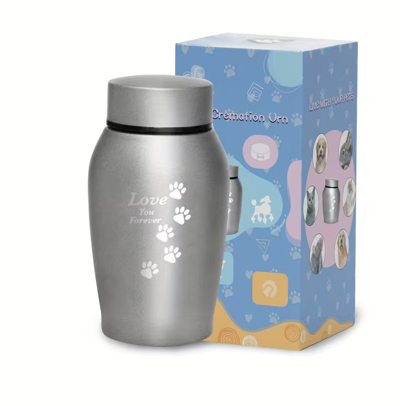 Pet Cremation Urn Stainless Steel Paw Print with Love You Forever Inscription | Secure Seal Large Ash Keepsake Box for Dogs Cats Up to 50lbs | Funeral Home Display Memorial Gift | Black Gray Blue