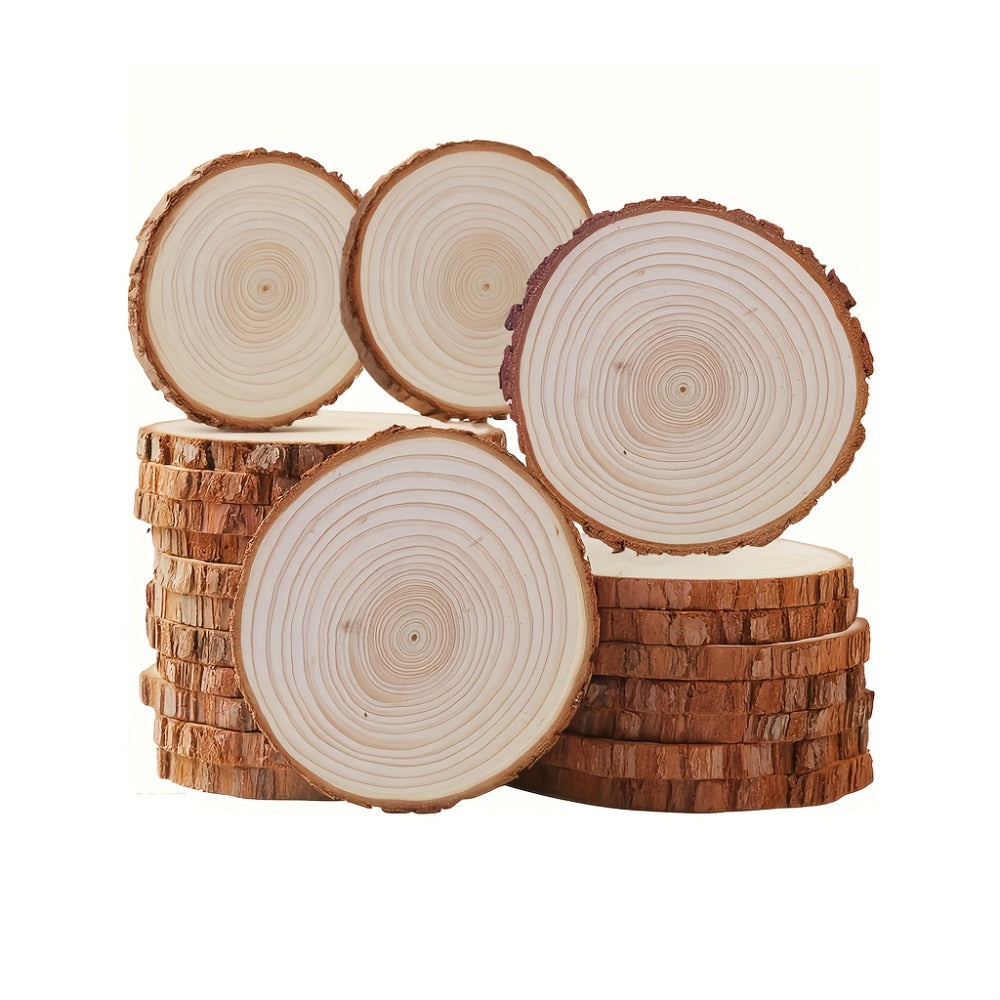 Wood Slices 28 Pcs Natural Log Bark Rounds for Crafts DIY Centerpieces Christmas Ornaments Wreaths Wedding Decor Painting Woodworking 2.76-3.54 Inch with or without Holes - product image