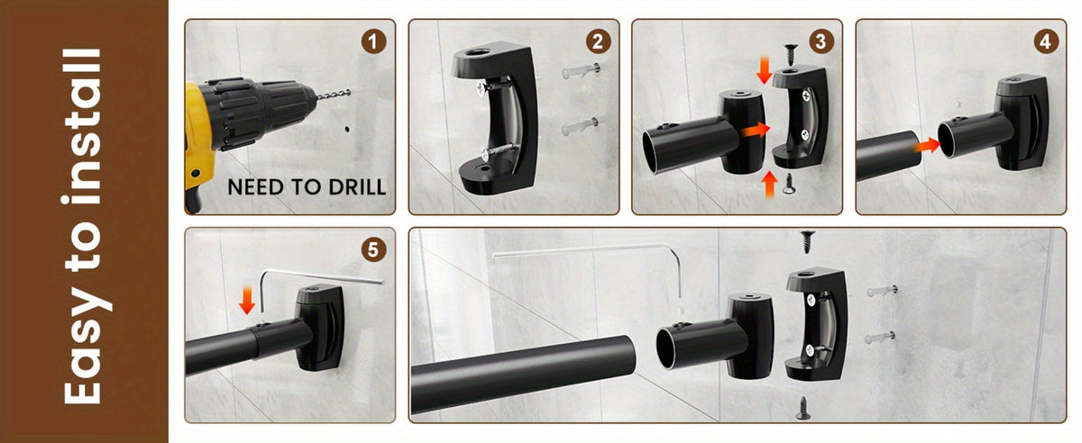 Curved Shower Curtain Rod Adjustable 43-72 Inch - Rustproof Aluminum Tension Mount No Drilling Extra Space Shower Rod for Bathtub Stall | Black Bronze Chrome Brushed Nickel | Bathr - product image 21