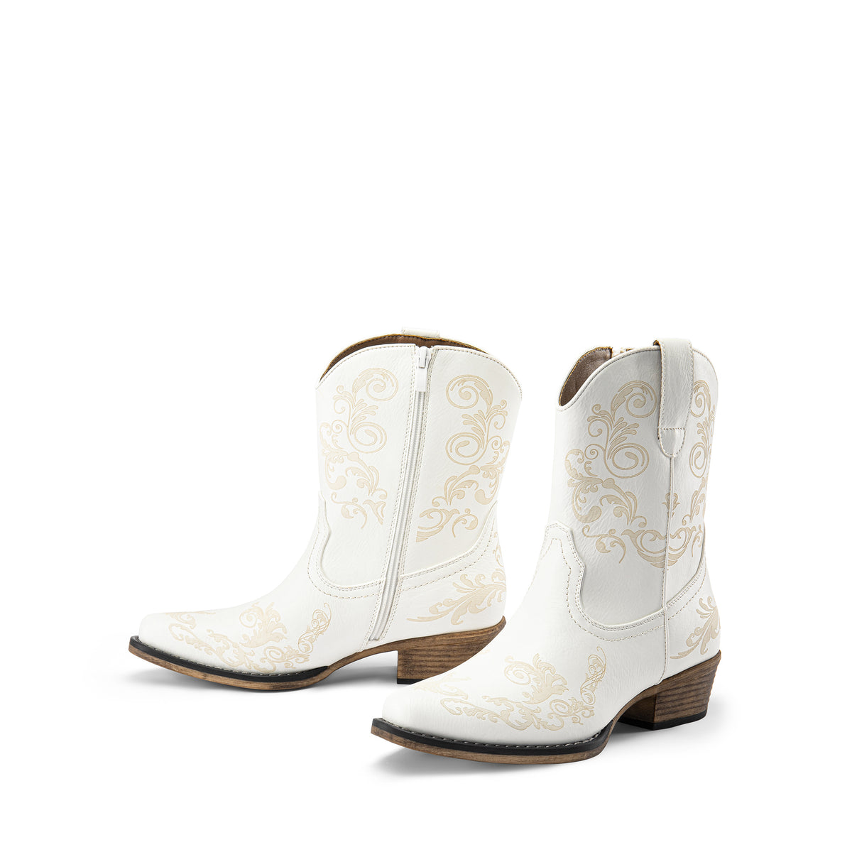 Women's Western Cowgirl Boots - Low Chunky Heel Square Toe Ankle Booties with French Heel & TPR Sole, Retro Round/for - Cowboy Boots for Ranch, Festival, Casual Wear (Zipper Closure), Women Shoes