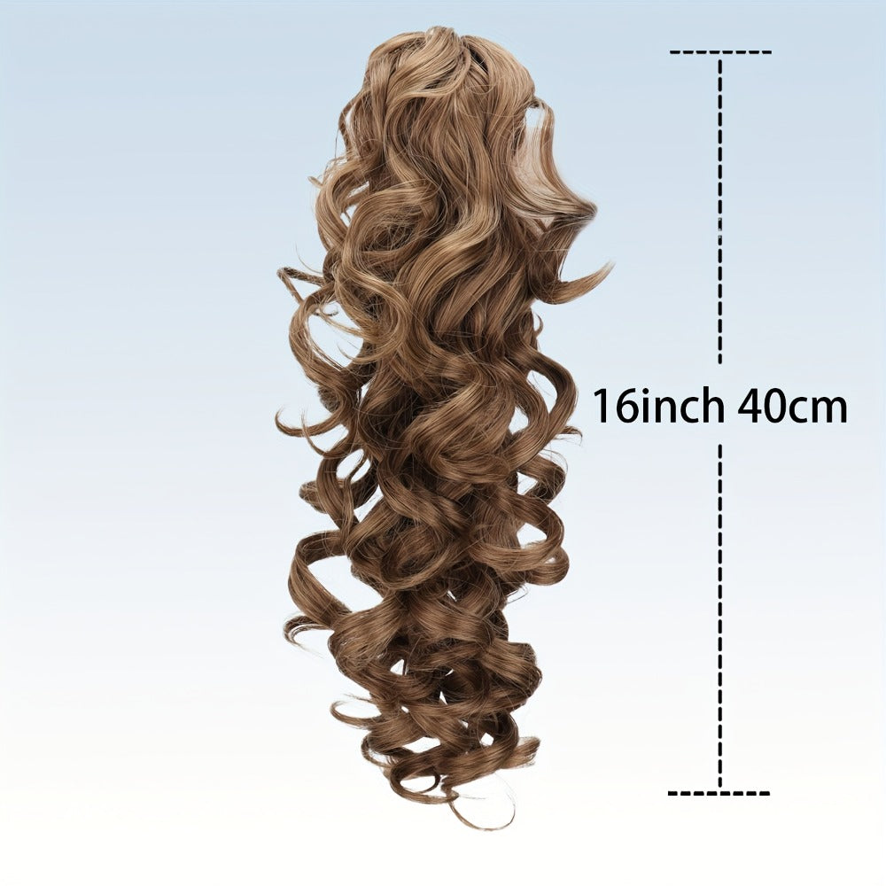 Scroll Curl Claw Clip Ponytail Extension Gradient Color 16 Inch | Synthetic Heat Resistant Hairpiece 5 Colors Linen Brown Golden Grey for Women Daily Wear & Special Occasions - product image 5