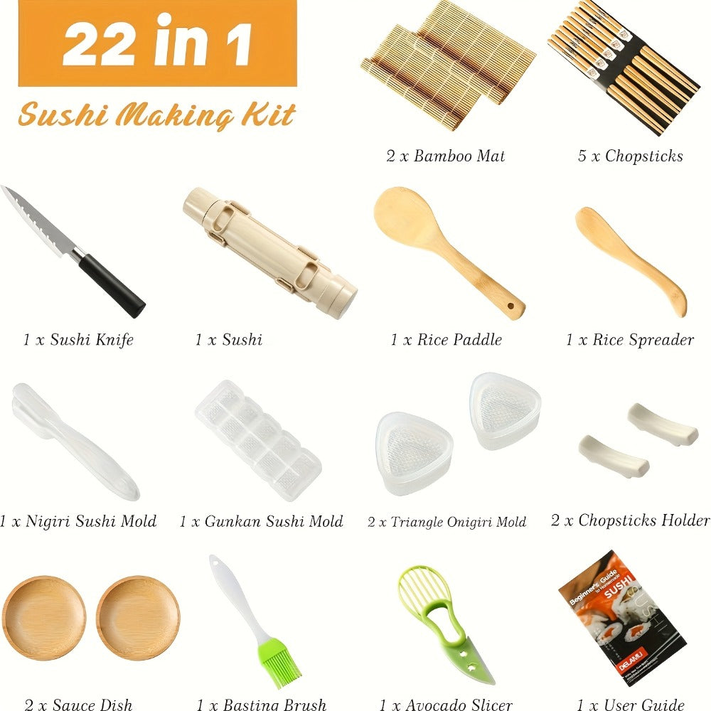 Sushi Making Kit 22-in-1 with Bamboo Rolling Mats Chef Knife Triangle Nigiri Gunkan Molds Chopsticks Beginner Guide – Complete DIY Sushi Set for Home Kitchen Japanese Cooking Gift - product image 3