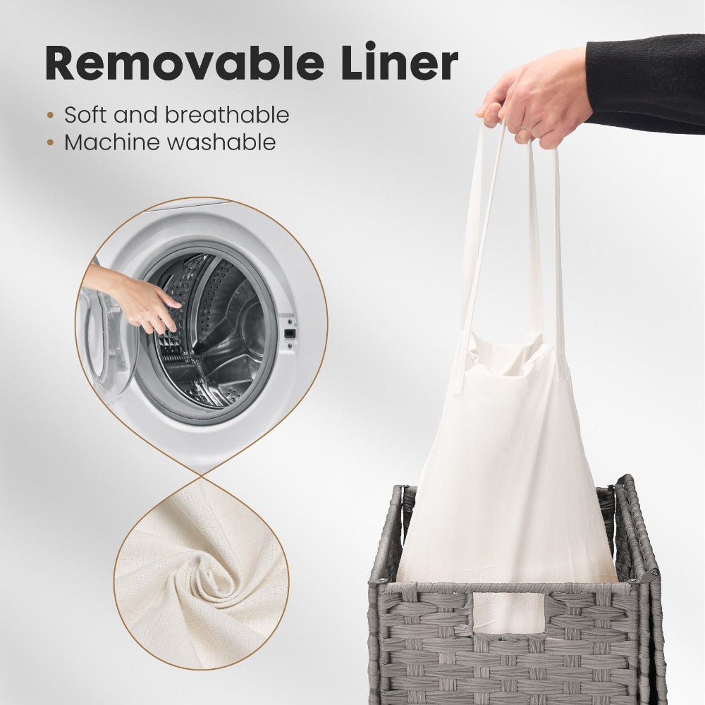 Laundry Hamper with Lid Large Capacity Woven Rattan Storage Basket, Collapsible Clothes Hamper with Handles & Removable Liner, Foldable Breathable Wicker Basket for Bedroom Home Do - product image 11