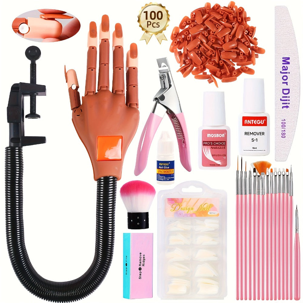 Nail Practice Hand Flexible Fake Hand Model Training Kit for Acrylic Nail Art – Nail Glove Set with Pink Hand Mold for Beginners & Professional Nail Technicians - product image