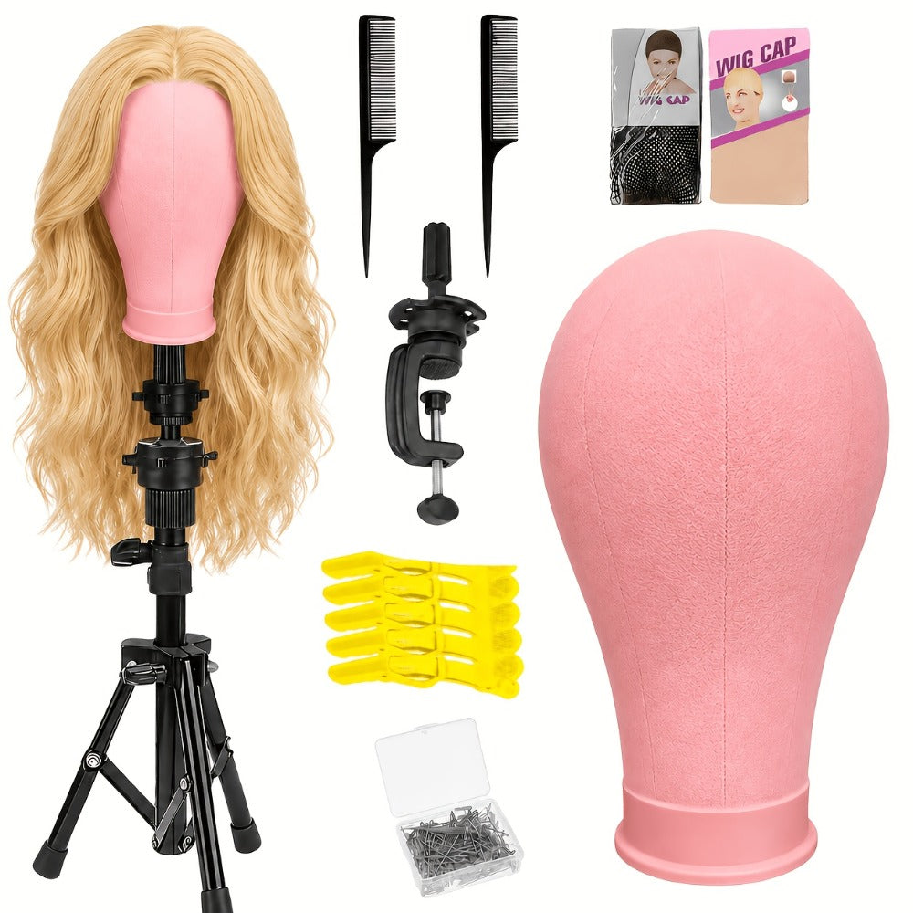 Mannequin Head with Adjustable Wig Stand Set 22 Inch Reinforced Manikin Head for Wig Styling Cosmetology Practice Salon Display Pink Black White Colors - product image