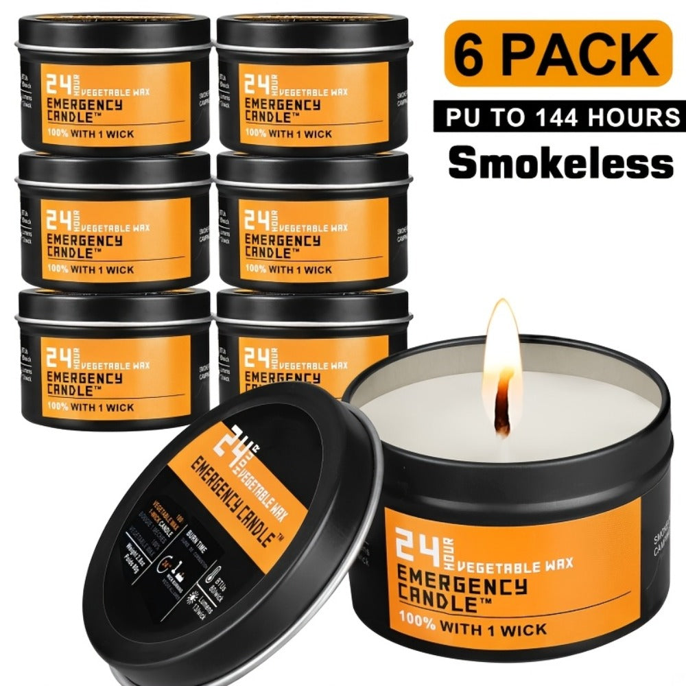 Emergency Soy Wax Candles 24-Hour Long Burning – 4 or 6 Pack Unscented Single-Wick Candles in Golden Tin for Power Outages, Survival, Camping, Hunting & Outdoor Activities | Bulk E - product image