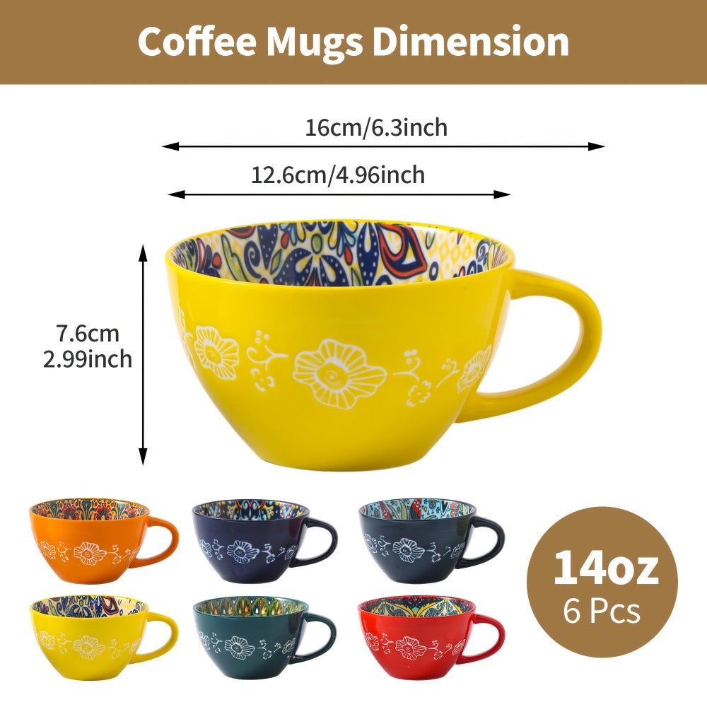 Bohemian Ceramic Coffee Mugs Set of 6 – 15 Oz Large Capacity Breakfast Mug – Microwave Safe for Hot & Cold Drinks – Unique Boho Drinkware Gift for Halloween, Thanksgiving & Christm - product image 2