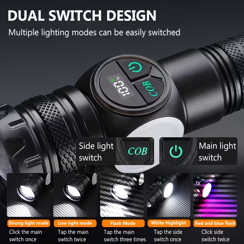 High Lumen Tactical Flashlight 2-Pack | COB Side Light, USB Fast Charging, Zoomable, Multiple Modes for Camping, Cycling, Fishing, Emergency & Outdoor - product image 8