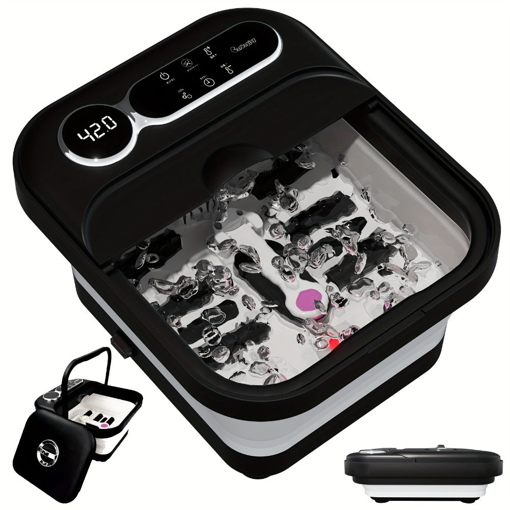 Foot Spa Massager Collapsible with Heater & Temperature Control – Foot Bath with Bubbles, 6 Massage Rollers, Vibration, Red Light Therapy & Auto Massage for Home Foot Care, Black B - product image 3
