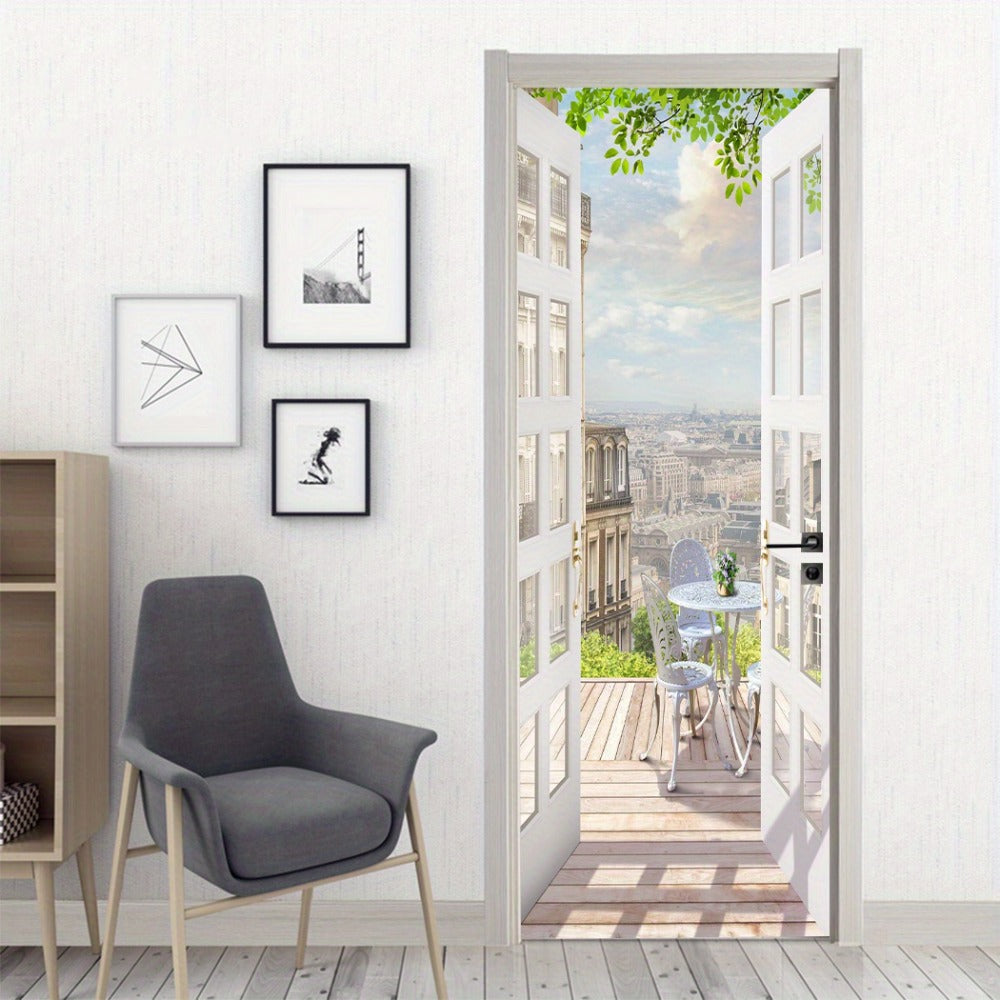 Door Sticker Balcony Scenery Wall Mural – Removable Waterproof Peel & Stick Large Wall Art for Bedroom & Living Room, Faux Window View Home Decor, 35.43 x 78.74 Inches - product image 11