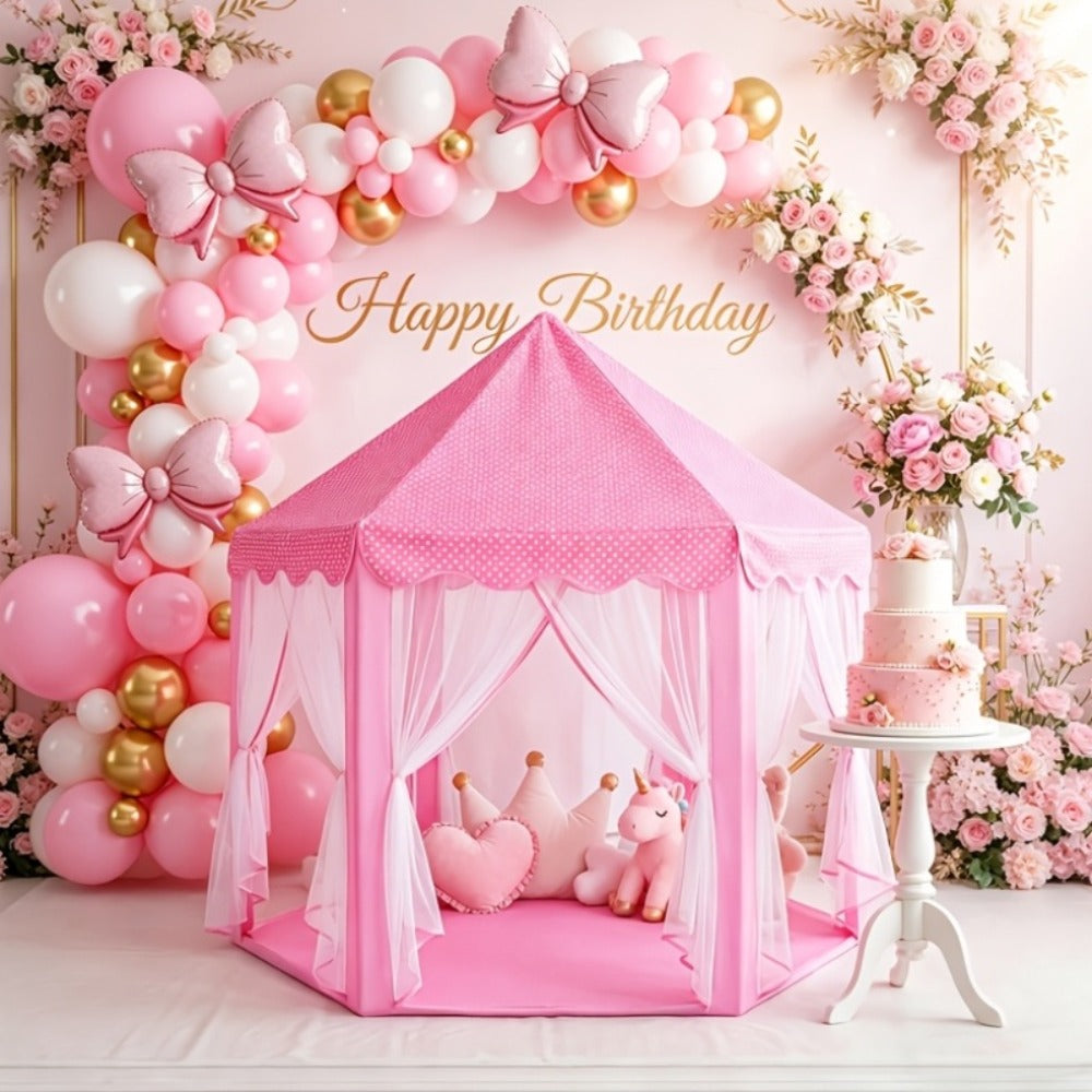 Pink Princess Hexagon Play Tent for Girls Indoor Dream Castle with Gauze Curtain Reading Corner Secret Base Kids Room Decor Pretend Play Birthday Gift Toddlers - product image 4