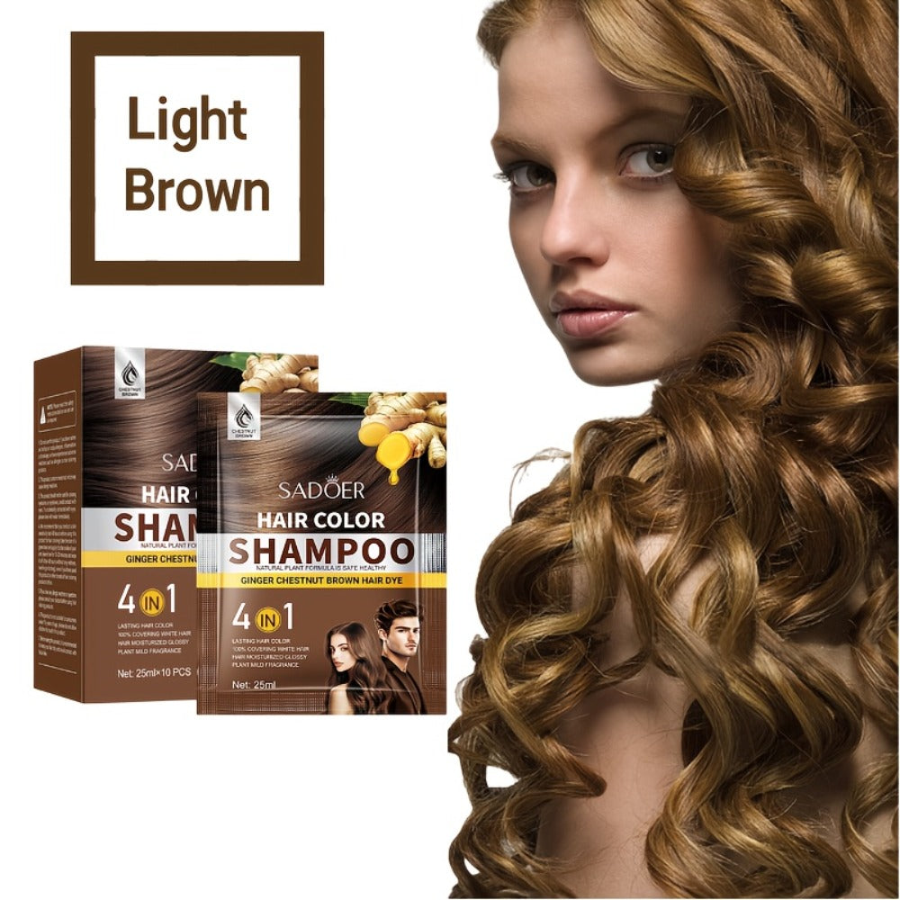 3-in-1 Hair Color Shampoo 10-Pack Single-Use Sachets Natural Dye Deep Cleansing Moisturizing Gel — Gray Coverage Portable At-Home Hair Coloring Unisex Black Brown Red Purple - product image 9