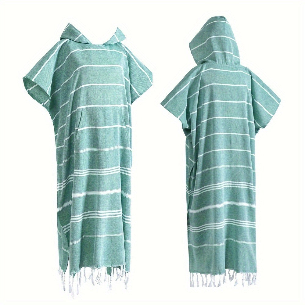 Hooded Beach Poncho Turkish Cotton Quick Dry Sandproof - Wearable Surf Changing Towel Lightweight Thin Bathrobe | S & L | Blue Green Purple Pink Gray | Swimming Diving Surfing Beac - product image 11