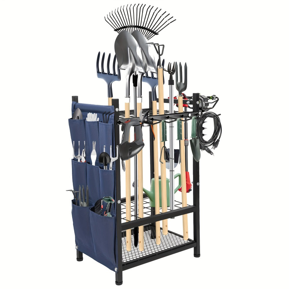 Tool Storage Rack with Storage Bag – Metal Yard Tool Organizer for Garage Holds 35 Long-Handled Tools, Broom, Shovel, Rake Stand Holder, Heavy Duty Freestanding Garden Tool Rack fo - product image