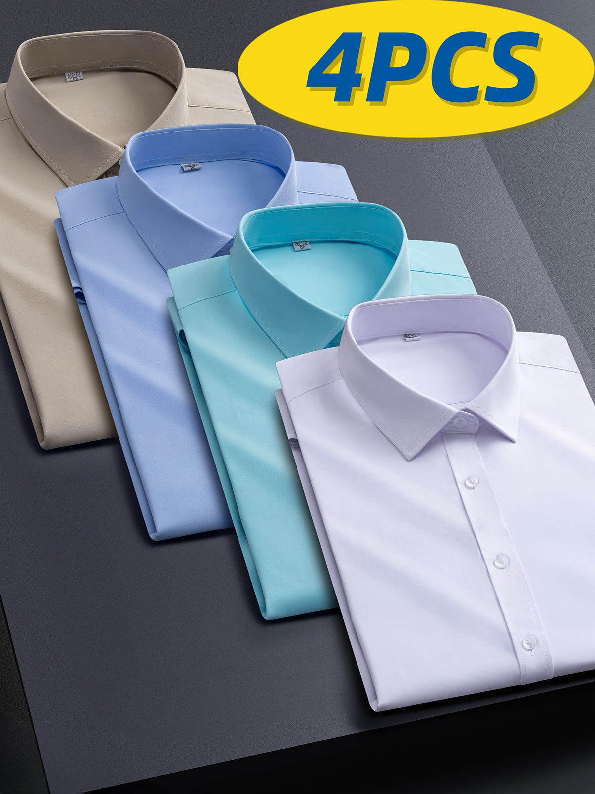 4pcs Men's Stretch Long Sleeve Dress Shirts - Professional Business Casual Blouses with Classic Collar, Solid Color, Comfortable & Stylish for Office - product image