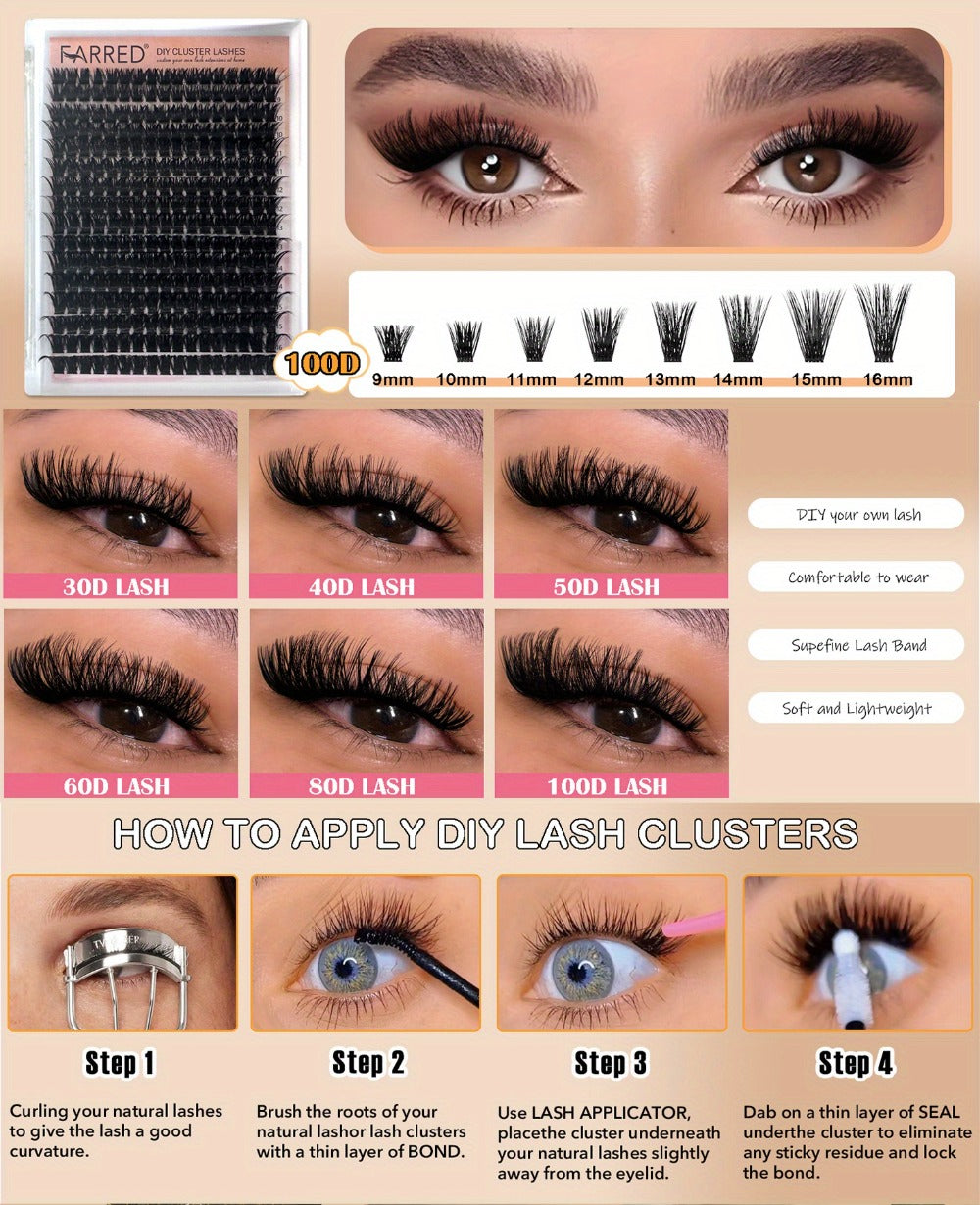 272Pcs D Curl Lash Clusters — 100D Thick Individual Eyelash Extensions 8-16mm, Soft Reusable DIY Cluster Lashes with Plant-Based Squalane, Voluminous Full-Body Lash Extension Kit f - product image 8
